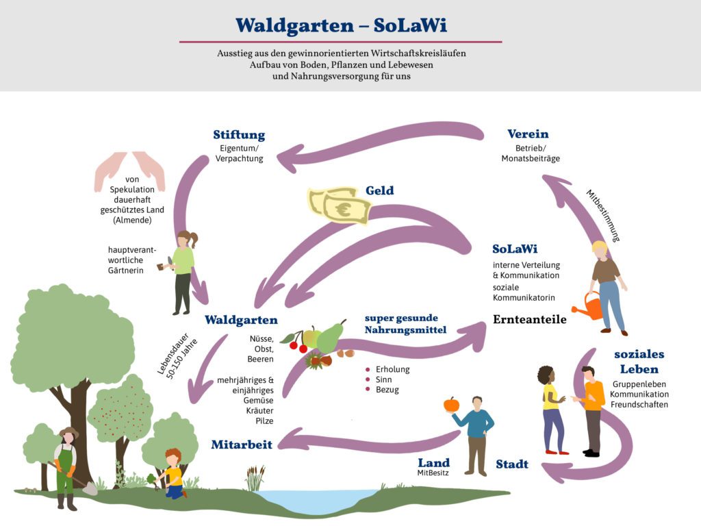 Betriebliche Struktur der Solawi des Waldgartenbetriebes